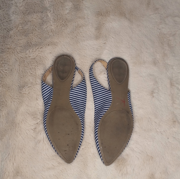 Lands End Nautical Preppy Striped White and Blue Coastal Comfy Slingback Flats - Picture 4 of 6